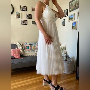 Lulu's Sweet Goddess White Mesh Pleated Sleeveless Midi Dress